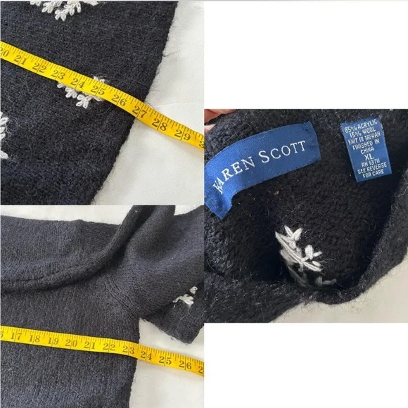 Vintage Black Karen Scott wool blend  crewneck sweater with embroidery size XL. - Picture 8 of 8